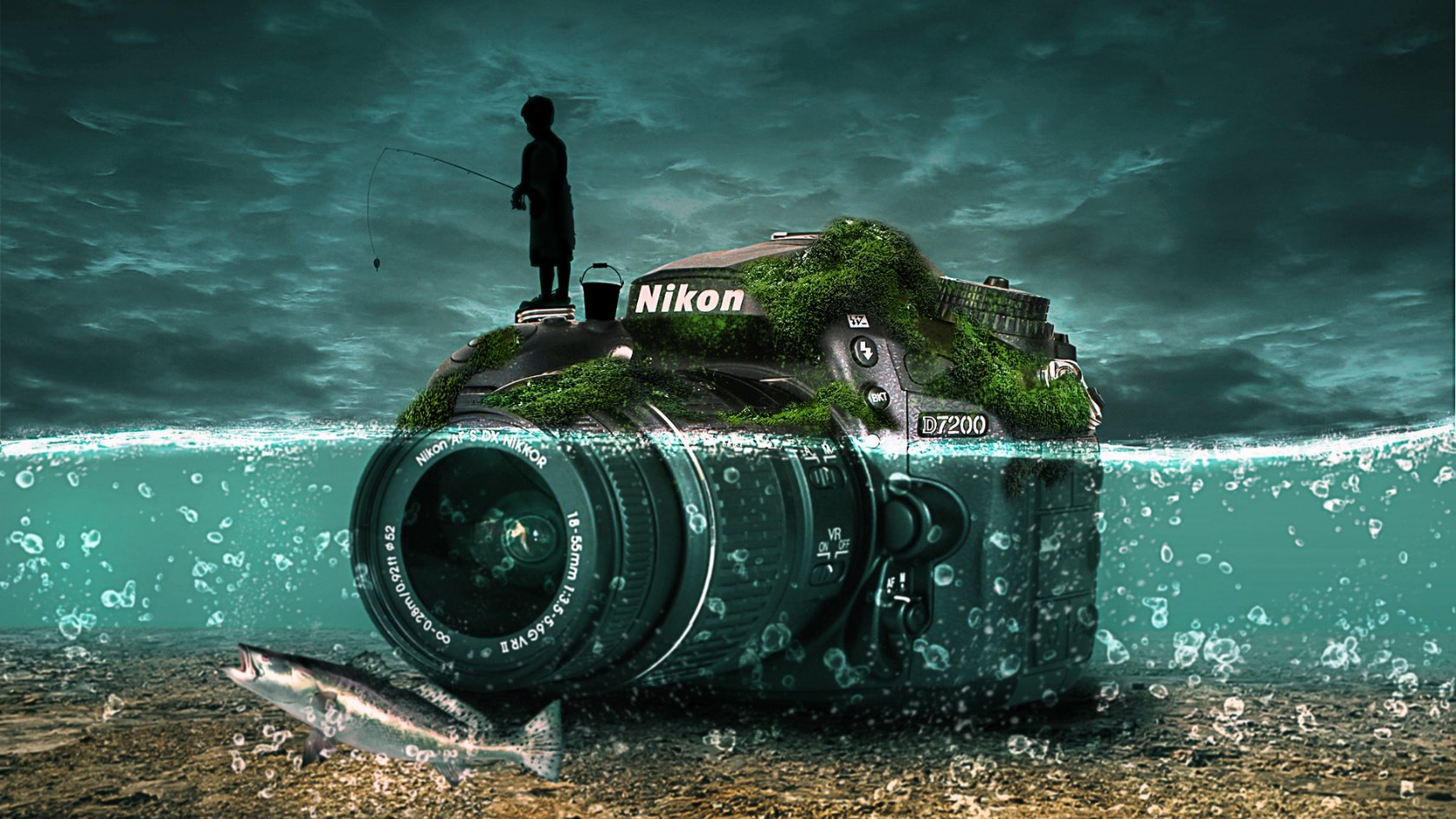 Photographer using Nikon AI camera in nature