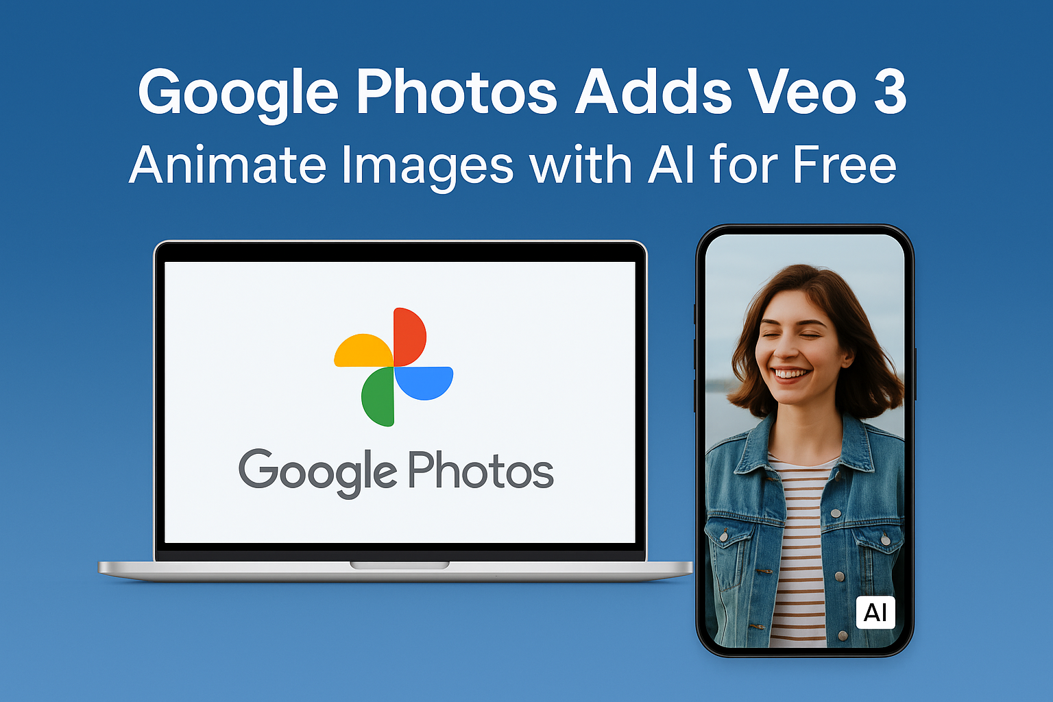 Feature image showing Google Photos with Veo 3 AI update, animating a photo into a short video on smartphone and laptop screen.