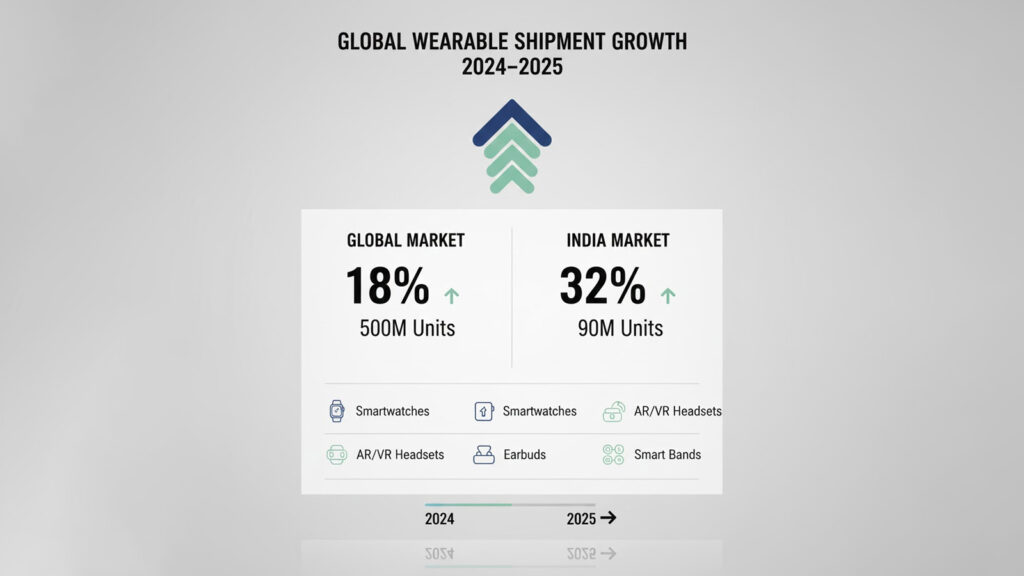 2025 global and India wearable device shipment growth illustrated with infographic.
